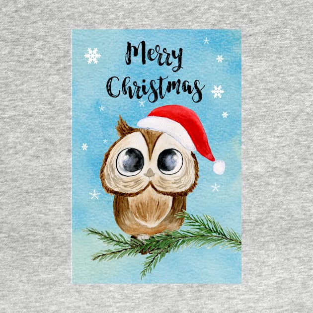 Watercolo Christmas Owl by KinkymeArt